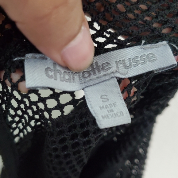 Charlotte Russe Black/Fishnet Floral Applique Bodysuit - Picture 3 of 12